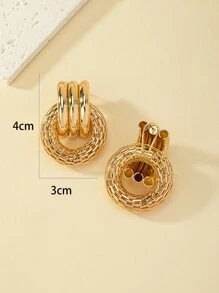 1pair Fashion Circle Decor Stud Earrings For Women For Gift - Yellow Gold - View 3