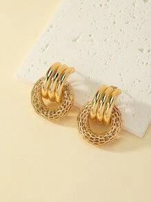 1pair Fashion Circle Decor Stud Earrings For Women For Gift - Yellow Gold - View 4