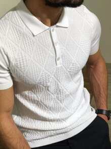 Manfinity Homme Men Solid Polo Neck Knit Top - White - View 1