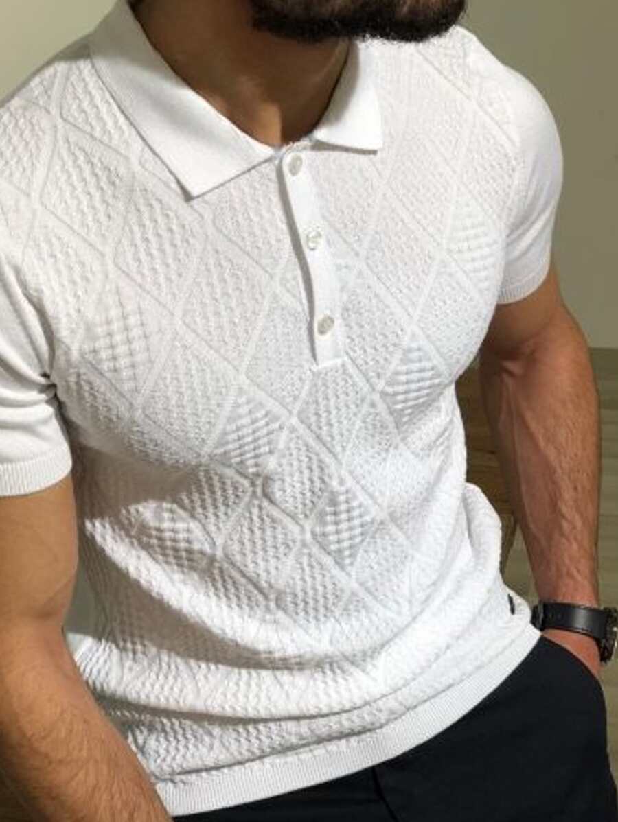 Manfinity Homme Men Solid Polo Neck Knit Top - White - View 1