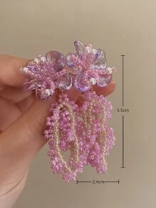 1對可愛合成樹脂珍珠和花耳墜適用於女士適用於禮品 - 粉色 - 查看 3