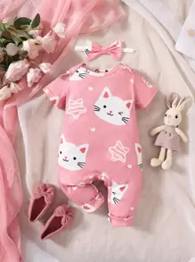 Baby Cartoon Graphic Jumpsuit - Pink - View 1