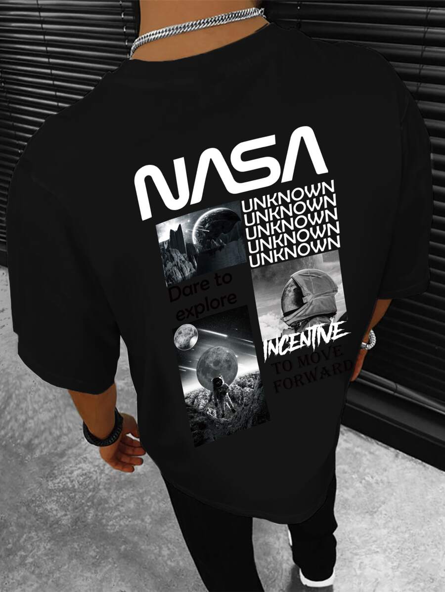 Manfinity Homme Men Astronaut And Slogan Graphic Tee - Black - View 1