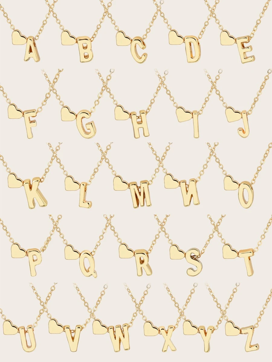 1入組字母墜飾項鍊 - 金黃色 - 查看 1