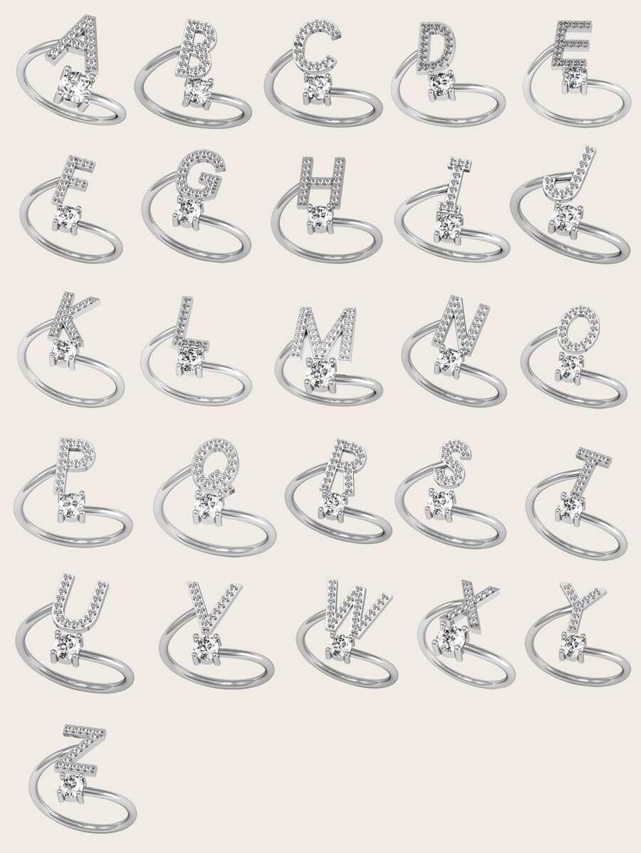 1pc Cubic Zirconia Letter Decor Ring - Silver - View 1