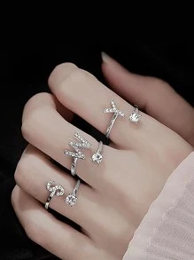1pc Cubic Zirconia Letter Decor Ring - Silver - View 2