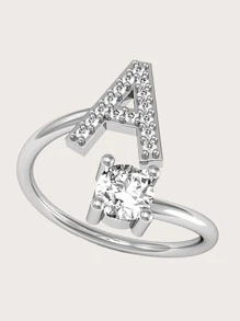 1pc Cubic Zirconia Letter Decor Ring - Silver - View 3