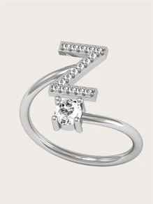 1pc Cubic Zirconia Letter Decor Ring - Silver - View 4