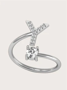 1pc Cubic Zirconia Letter Decor Ring - Silver - View 5