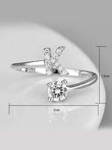 1pc Cubic Zirconia Letter Decor Ring - Silver - View 6