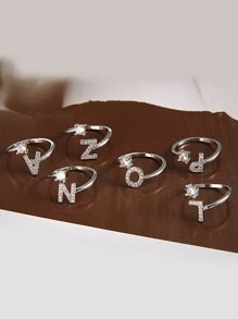 1pc Cubic Zirconia Letter Decor Ring - Silver - View 7