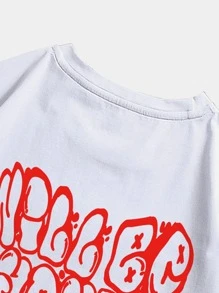 ROMWE MEN Street Life 男士標語圖案 T 卹 - 白色 - 查看 5