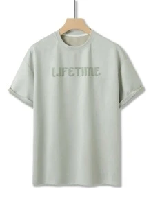 Manfinity Hypemode 男士字母圖案落肩T恤 - 淺灰色 - 查看 3