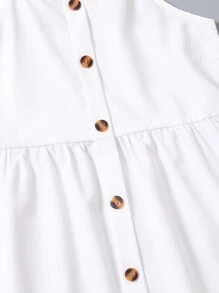 SHEIN Girls Solid Button Front Cami Dress - White - View 4