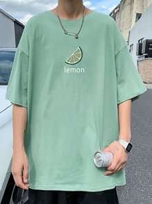 Claim Dot 男士字母圖案落肩T恤 - 薄荷綠 - 查看 1