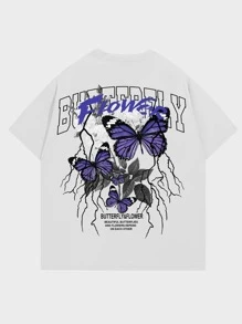 ROMWE MEN Street Life Men Butterfly & Floral Graphic Tee - White - View 1