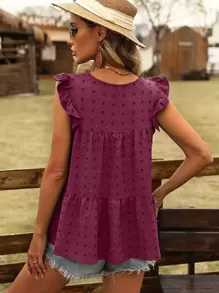 SHEIN VCAY 圓點荷葉邊娃娃裝襯衫 - 紫色 - 查看 2