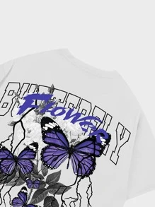 ROMWE MEN Street Life Men Butterfly & Floral Graphic Tee - White - View 3