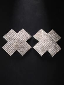 1pair Glamorous Rhinestone Decor Geometric Design Nipple Cover For Women For Gift - Silver - View 1