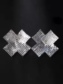 1pair Glamorous Rhinestone Decor Geometric Design Nipple Cover For Women For Gift - Silver - View 2