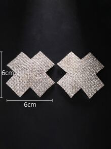 1pair Glamorous Rhinestone Decor Geometric Design Nipple Cover For Women For Gift - Silver - View 4