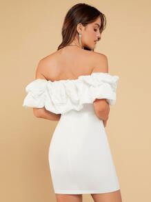 SHEIN Belle Đầm Ruffle phóng đại màu trơn Buổi tiệc - trắng - Xem 2