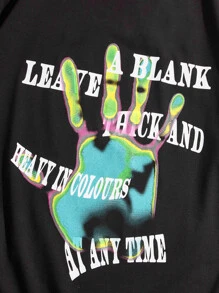 ROMWE MEN Guys Cotton Hand & Slogan Graphic Tee - Black - View 4