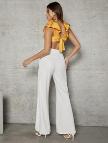 SHEIN BAE Ruffle Trim Crop Top - Mustard Yellow - View 2