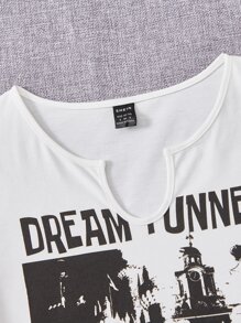 SHEIN EZwear Áo thun nữ Lá thư Loại bướm Giải trí - trắng - Xem 3