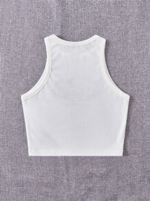 SHEIN EZwear Rib-Knit Grafisk Brev Enkel Kvinnor Linnen - Vitt - Visa 2