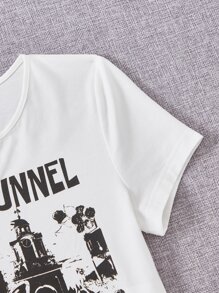 SHEIN EZwear Áo thun nữ Lá thư Loại bướm Giải trí - trắng - Xem 5