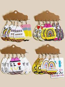 6入組字母圖案水滴形耳墜 - 彩色 - 查看 1