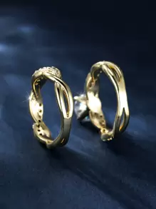 Vanel 2入組華麗宮廷風格四爪方晶鋯石裝飾交叉戒指女式，適合婚禮、宴會和派對 - 金黃色 - 查看 2