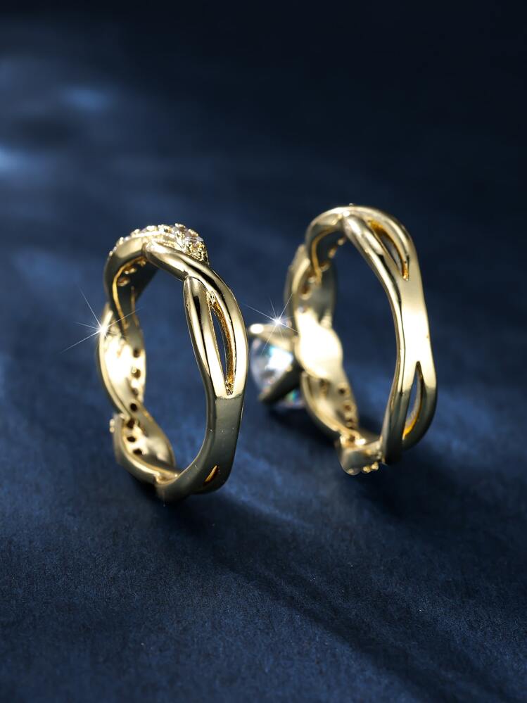 Vanel 2 chiếc nhẫn đeo chéo được trang trí bằng đá Cubic Zirconia bốn móng tuyệt đẹp theo phong cách cung điện dành cho nữ, thích hợp cho đám cưới, tiệc và các bữa tiệc - Vàng - Xem 2