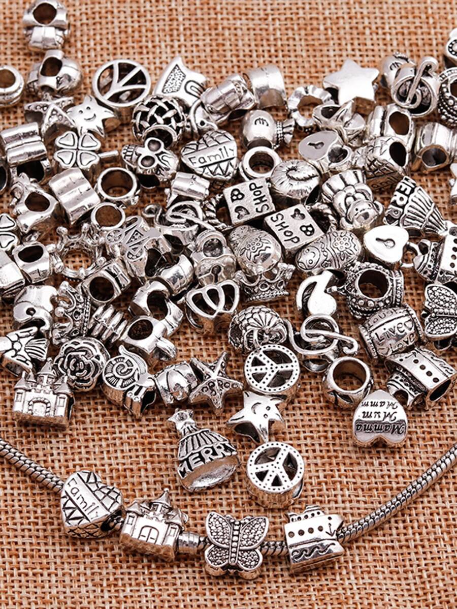 20入組隨機星星和王冠設計DIY珠子 - 銀色 - 查看 1