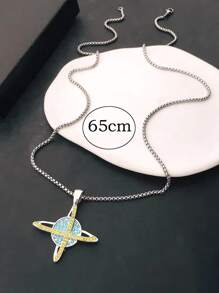 Hombres 1 pieza Collar con colgante moda con diseño de diamante de imitación planeta para para decoración diaria - Plateado - Ver 3