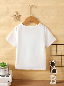 SHEIN 1入組小男童休閒後背包圖案短袖T恤,夏天