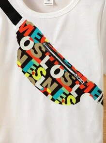 SHEIN 1入組小男童休閒後背包圖案短袖T恤,夏天