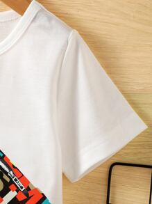 SHEIN 1入組小男童休閒後背包圖案短袖T恤,夏天