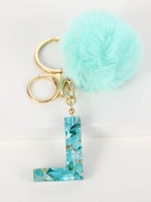 1 cái Móc khóa chữ cái & Pom Pom cho phụ nữ để trang trí - Màu xanh Bạc hà - Xem 2