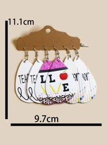 6入組字母圖案水滴形耳墜 - 彩色 - 查看 4