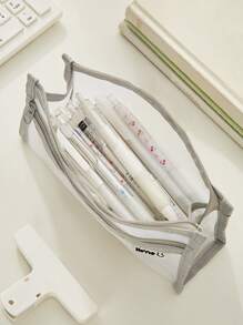 1入組透明鉛筆粉色網紗筆袋適用於學生 - 粉色 - 查看 7