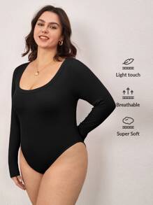 SHEIN BASICS Body de camiseta ajustado de cuello scoop tejido de canalé - Negro - Ver 1