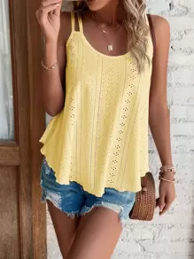 Breezaya Solid Eyelet Embroidery Cami Top - Yellow - View 3