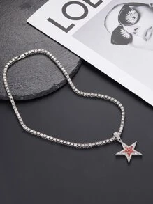 1pc Hip-Hop Tennis Chain Men's Colorful Rhinestones Stars Cool Punk Pendant Necklace - Multicolor - View 3