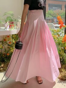 DAZY Solid High Waist Flare Skirt - Baby Pink - View 1