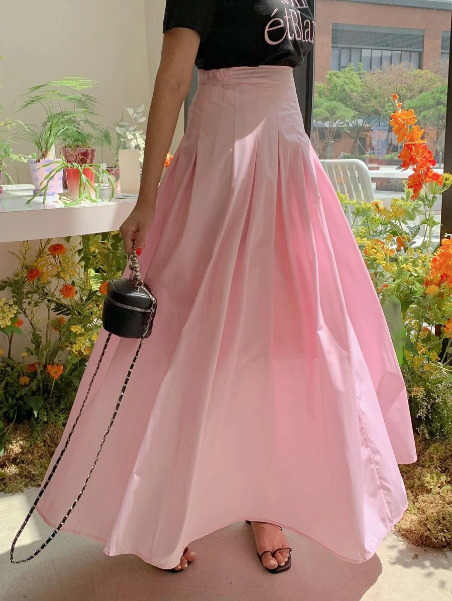DAZY Solid High Waist Flare Skirt - Baby Pink - View 1