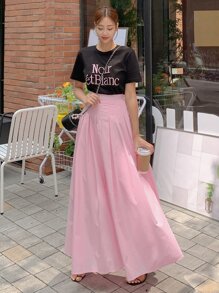 DAZY Solid High Waist Flare Skirt - Baby Pink - View 5