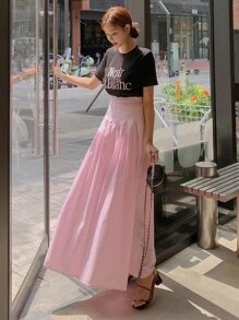 DAZY Solid High Waist Flare Skirt - Baby Pink - View 6