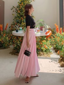 DAZY Solid High Waist Flare Skirt - Baby Pink - View 7